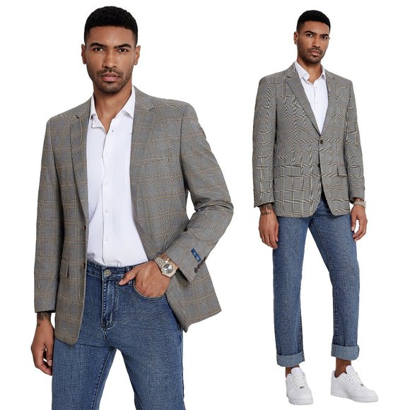 NEW Mens Blazer Jacket Tanned Gray Glen Check by ZeGarie - Picture 1 of 5